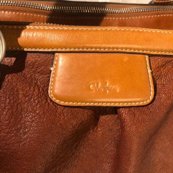 Cole Haan triple compartment cognac leather bag. Canvas inside - Picture 5 of 15
